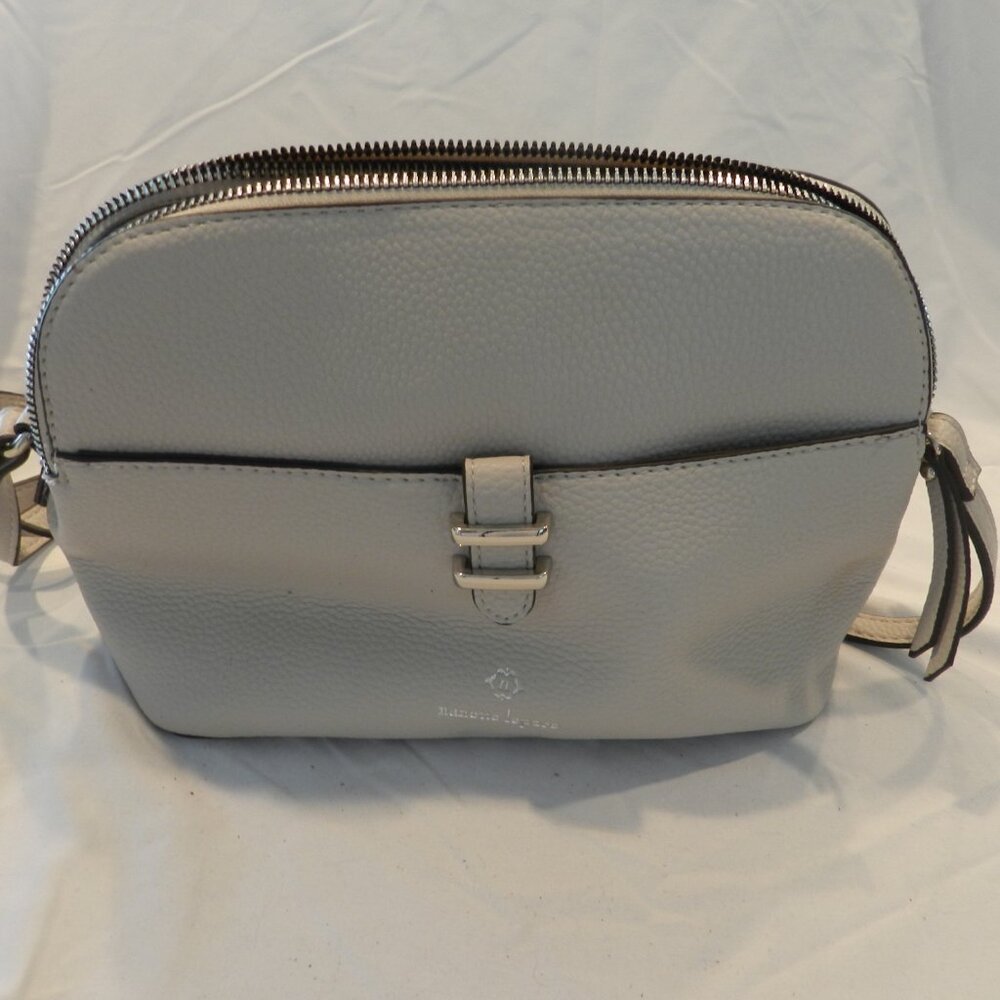 Nanette Lepore pebble leather multi-compartment shoulder bag, 11"x7", nude/bone